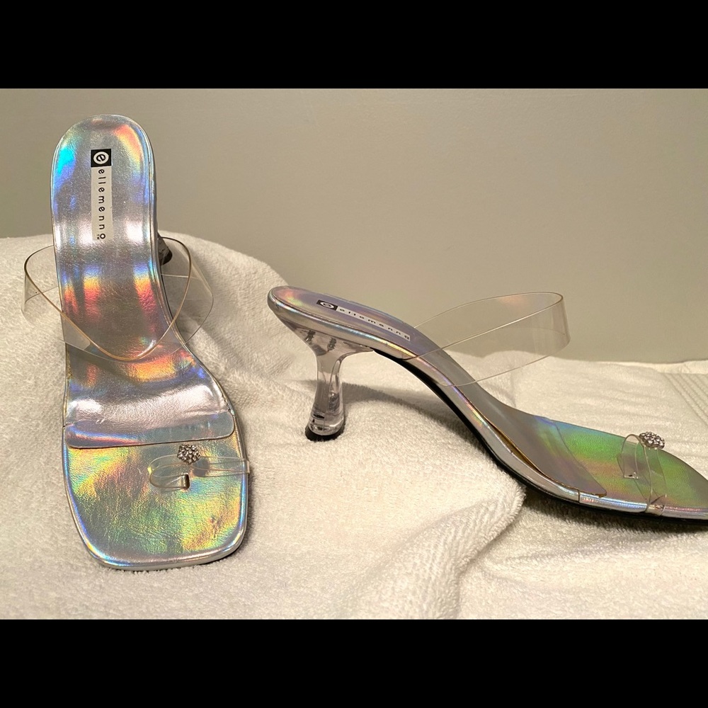Ellemenno Clear Heels with Iridescent Silver